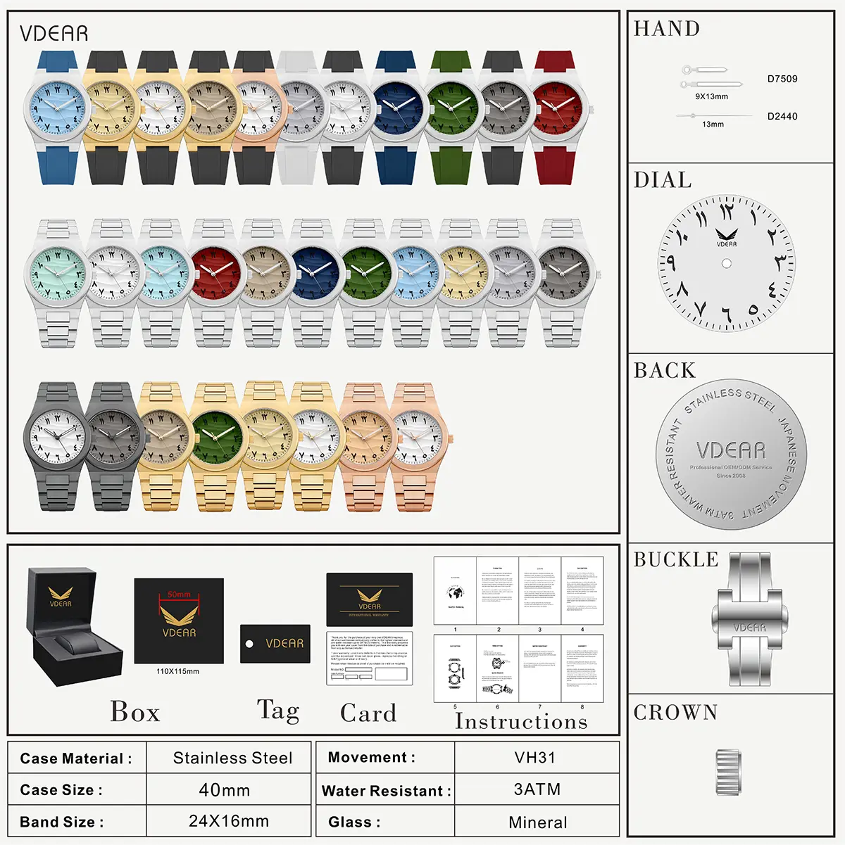 VDEAR Quartz Calendar Watch - Ultra Thin, Luminous Hands & Arabic Numeral Dial 6