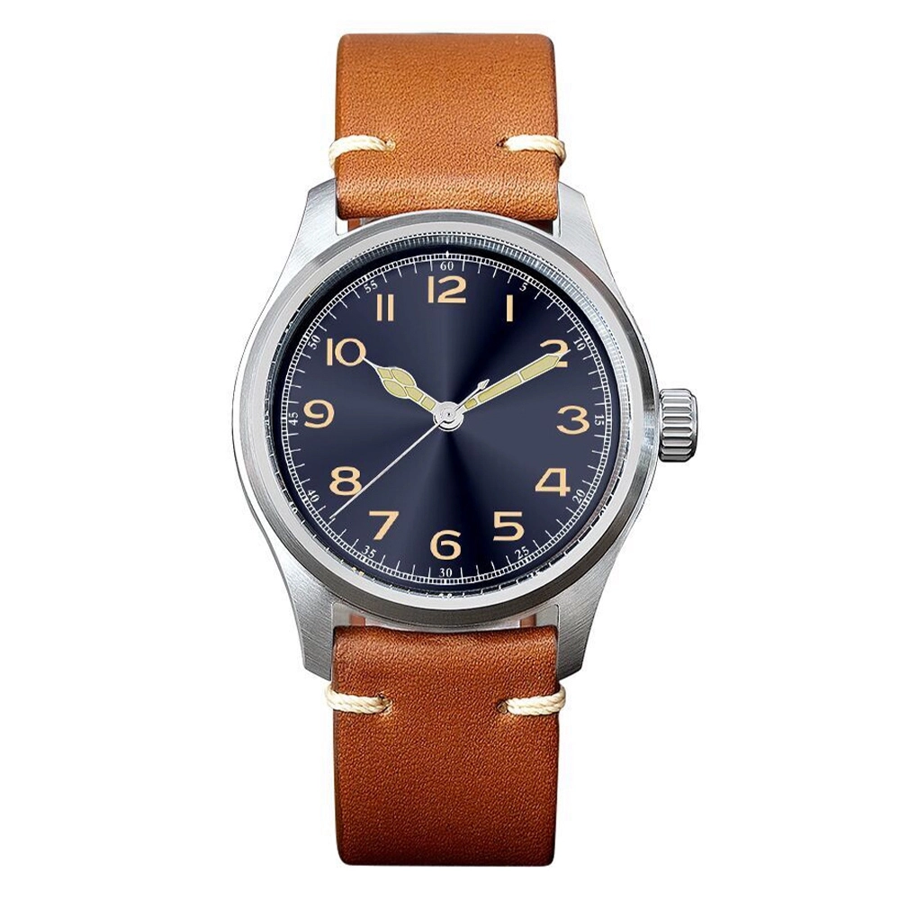 Vdear OEM Custom Herren-Quarzuhr mit Leuchtzeigern, Sonnenschliff-Zifferblatt und Lederarmband 1