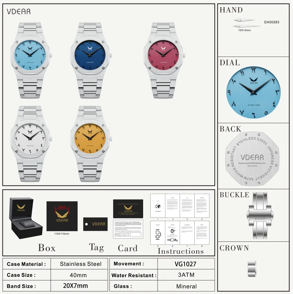 VDEAR Ultra Thin Arabic Number Quartz Watch - Best Swiss Quality 6