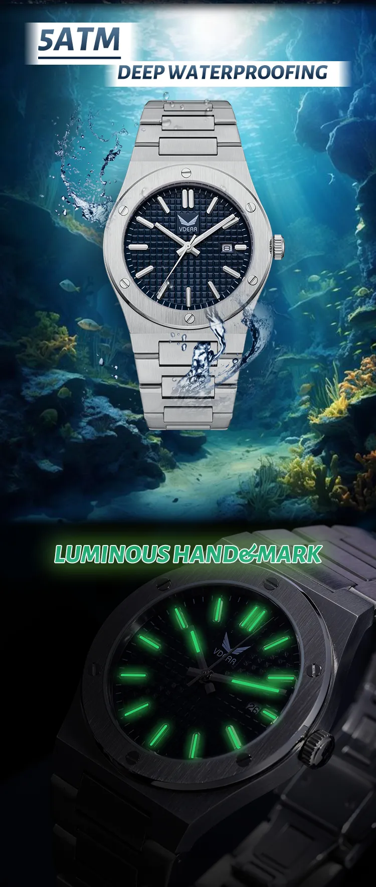 Luminous Quartz Watch with Plaid Dial Design and Silicone Strap 9