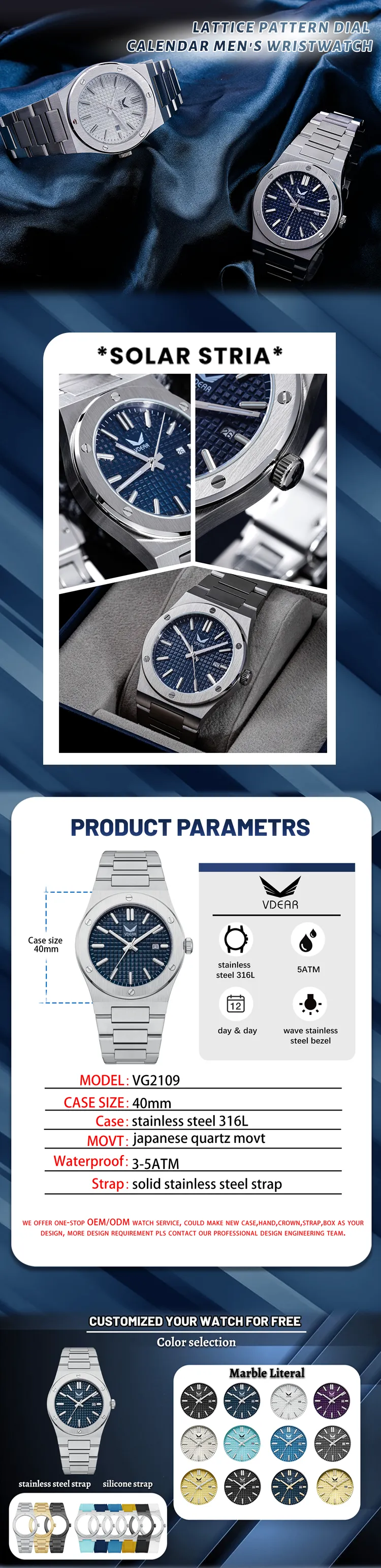 Montre à quartz dorée VG2109, montre homme avec cadran à motif quadrillé 13