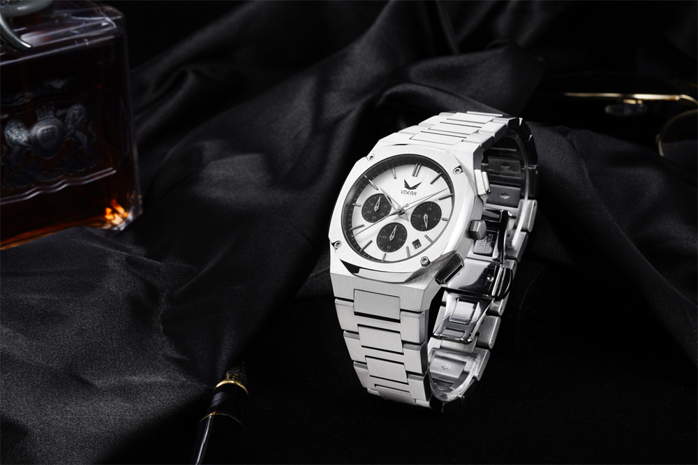 Vdear Leather Strap Black Dial Small Three Needle Quartz Watch Multifunction Calendar Men Luxury Wristwatch 16