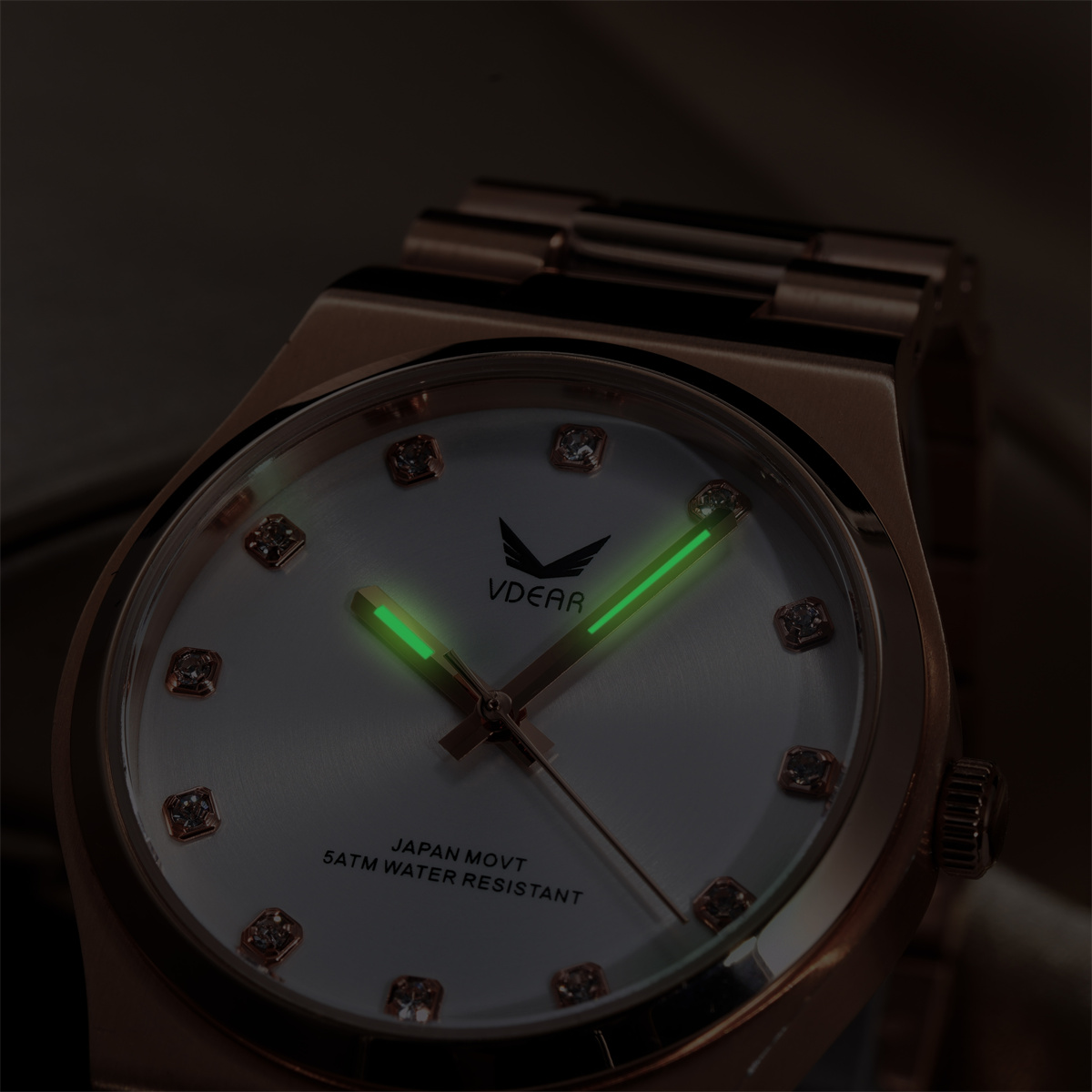 Vdear Elegant Small Round Case Crystals Scale Women Quartz Watches Sunray Dial With Luminous Hands Simple Watch 12