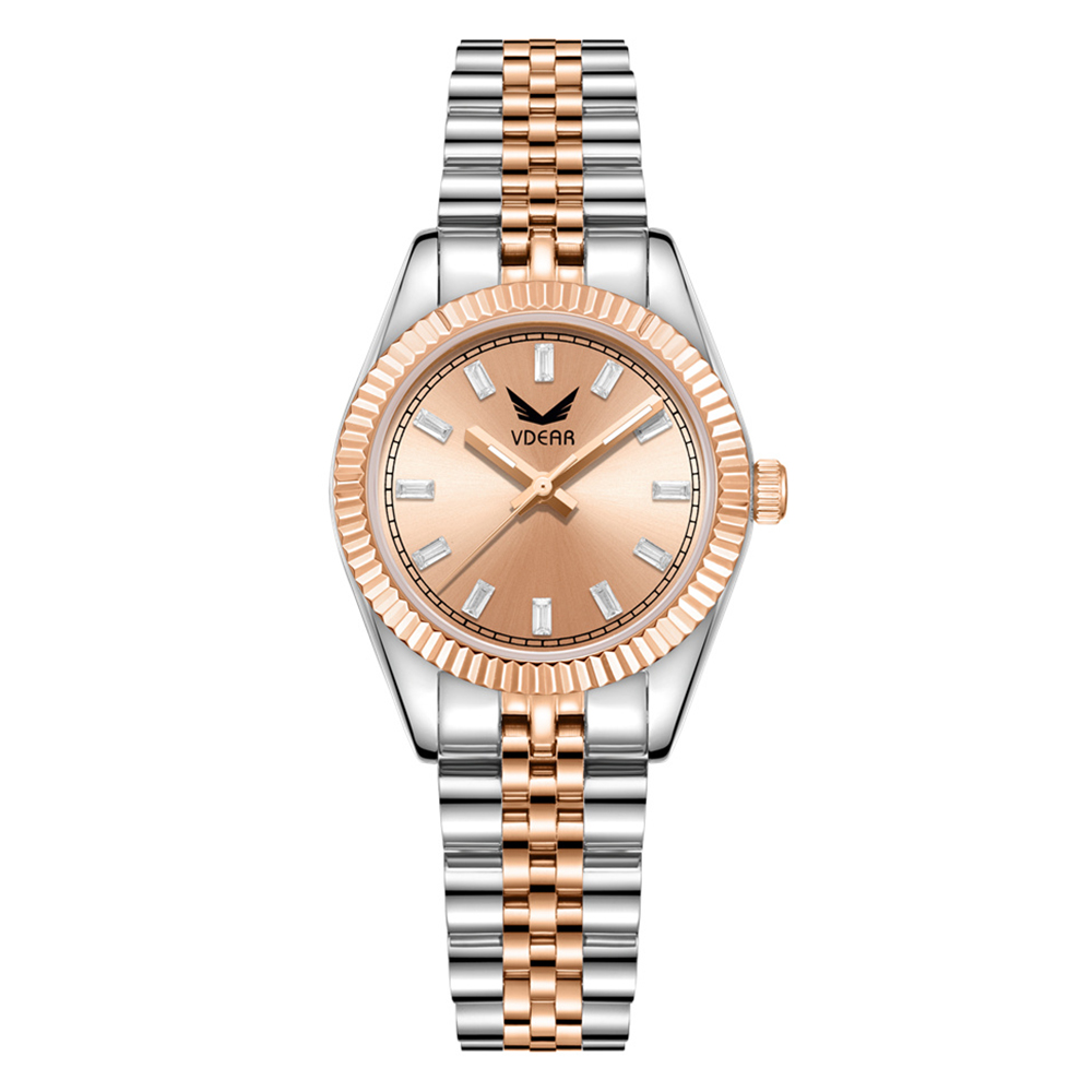 Vdear 28mm Round Case Sunray Dial With Crystal Scale Luminous Hands Small Ladies Quartz Watch 9