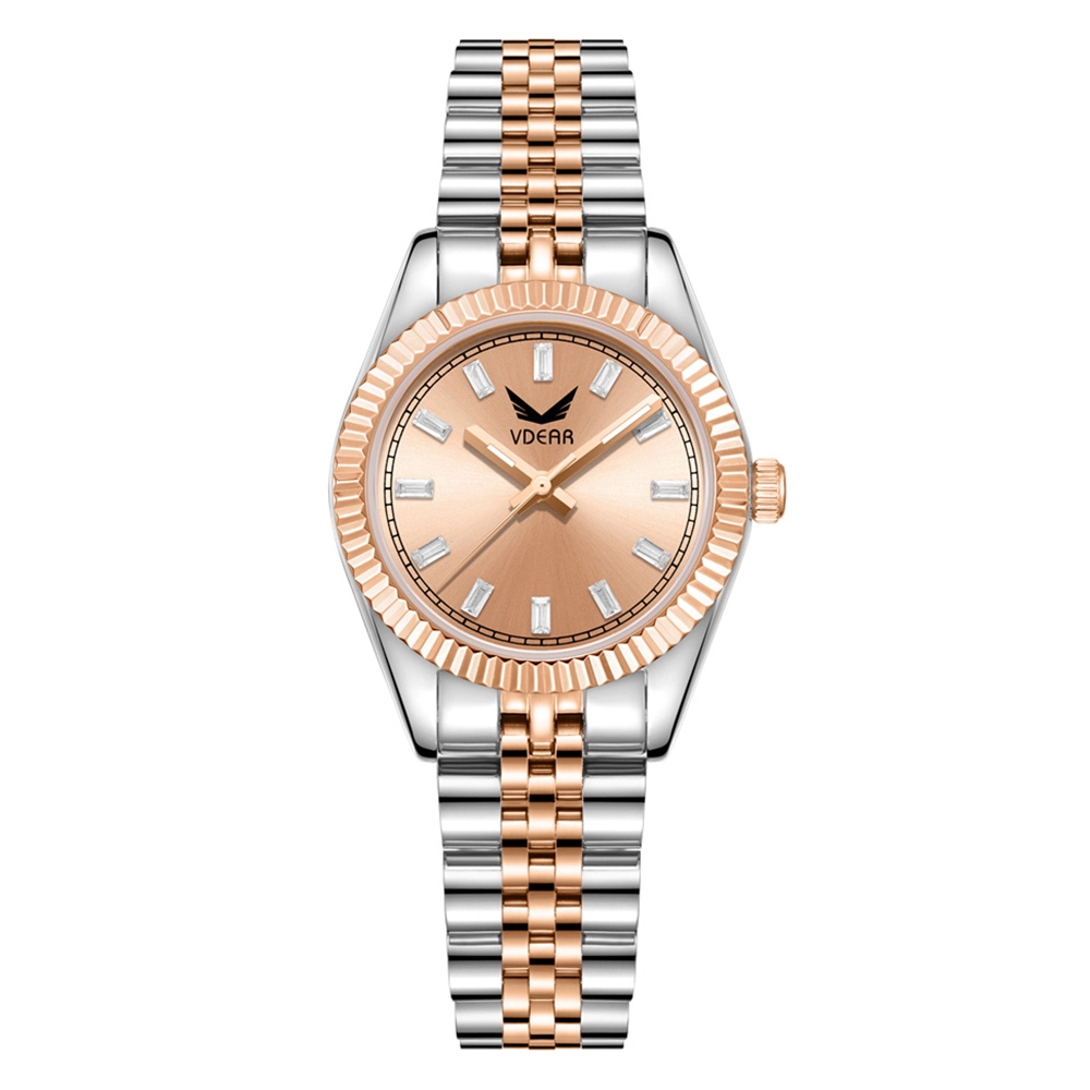 Vdear 28mm Round Case Sunray Dial With Crystal Scale Luminous Hands Small Ladies Quartz Watch 1