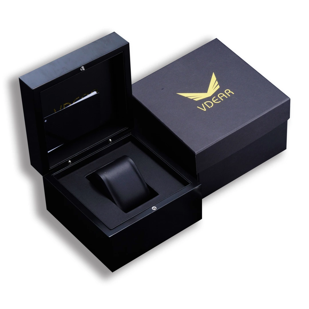 Vdear Wood Flip Up Watch Box With Anti Slip Bottom Matte Black Watch Travel Cases 1