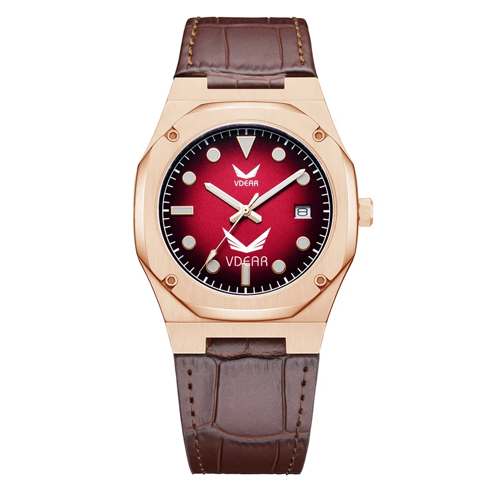 VDEAR Men Ultra Thin Luminous Leather Watch - Customizable & Waterproof 1