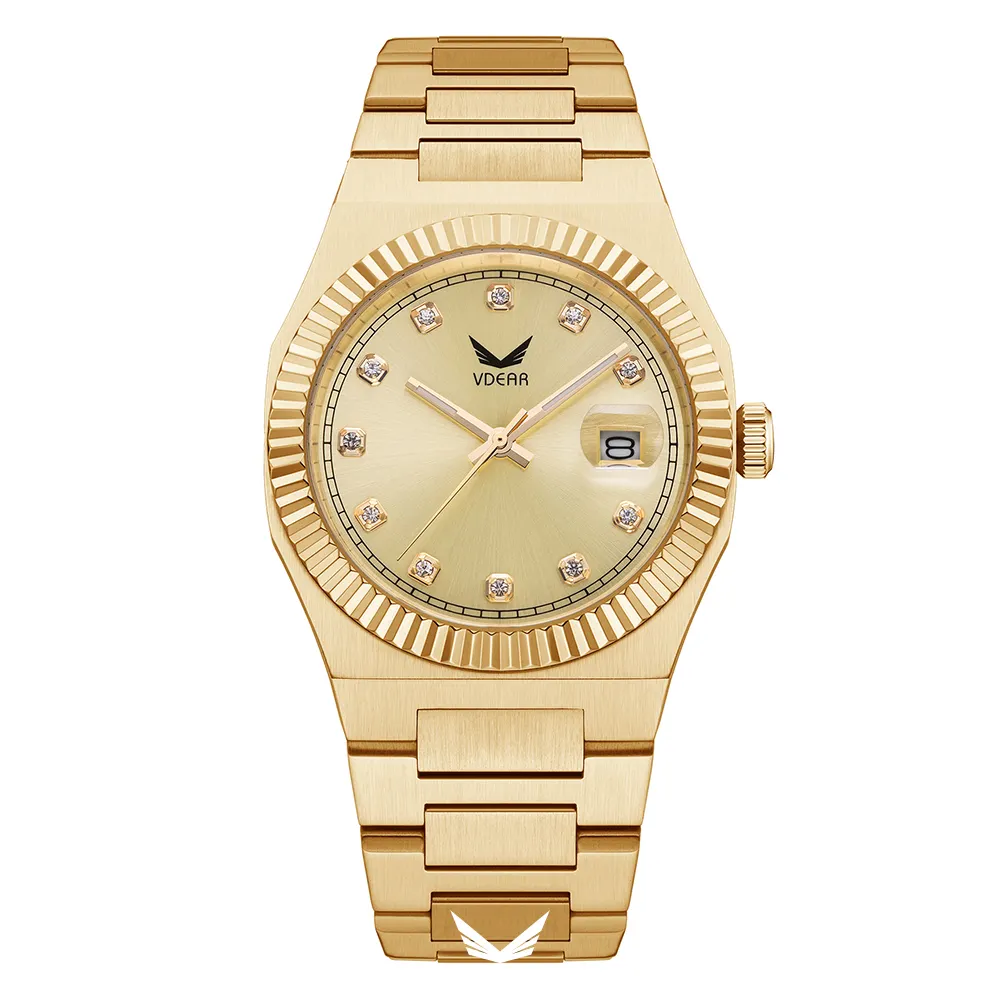 VDEAR Diamond Dial Man Watch - Luxury Steel, 5ATM Waterproof, Luminous Calendar 1