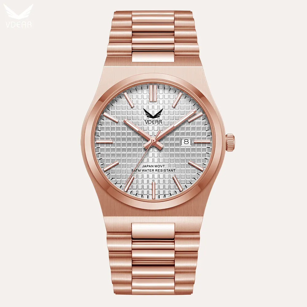 VDEAR Rose Gold Men's Quartz Watch with Luminous Hands & Date. 1
