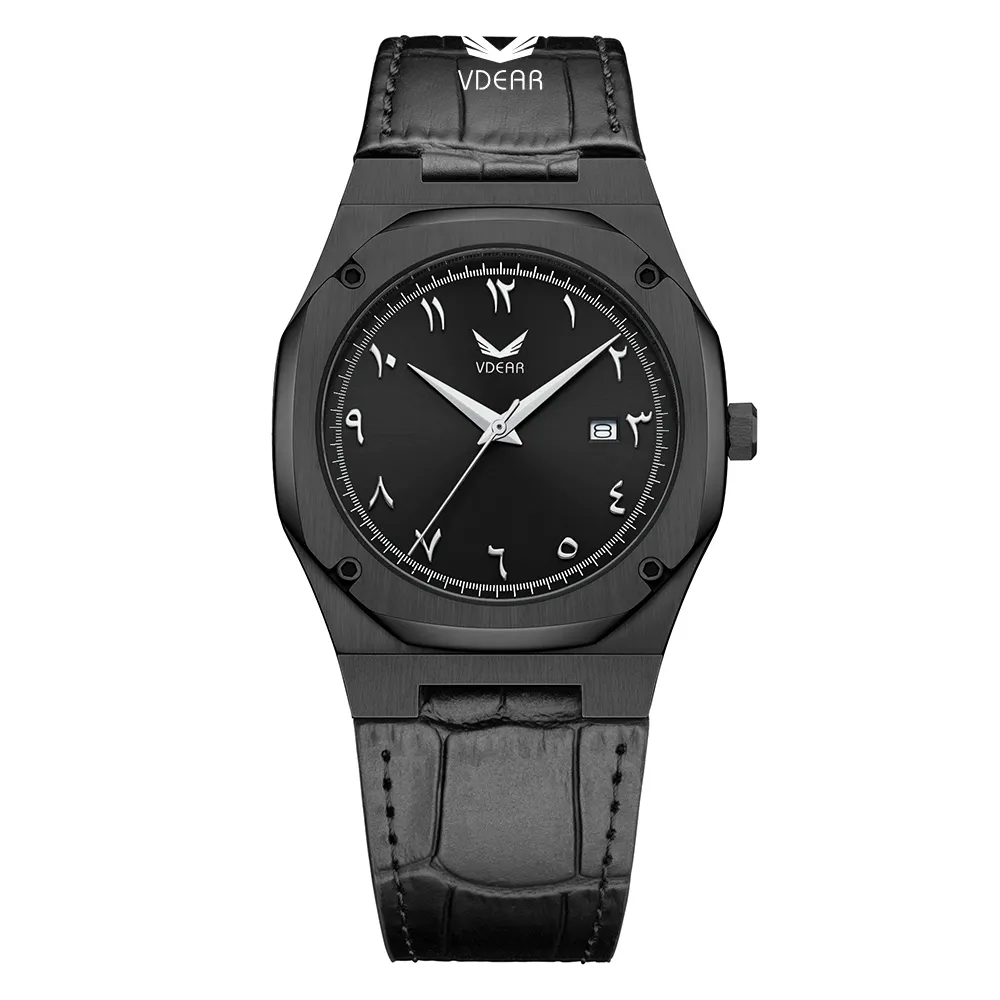 Men's Ultra Thin Luxury Quartz Dress Watch - 3ATM Waterproof, Leather Strap, Arabic Numbers - VDEAR 1