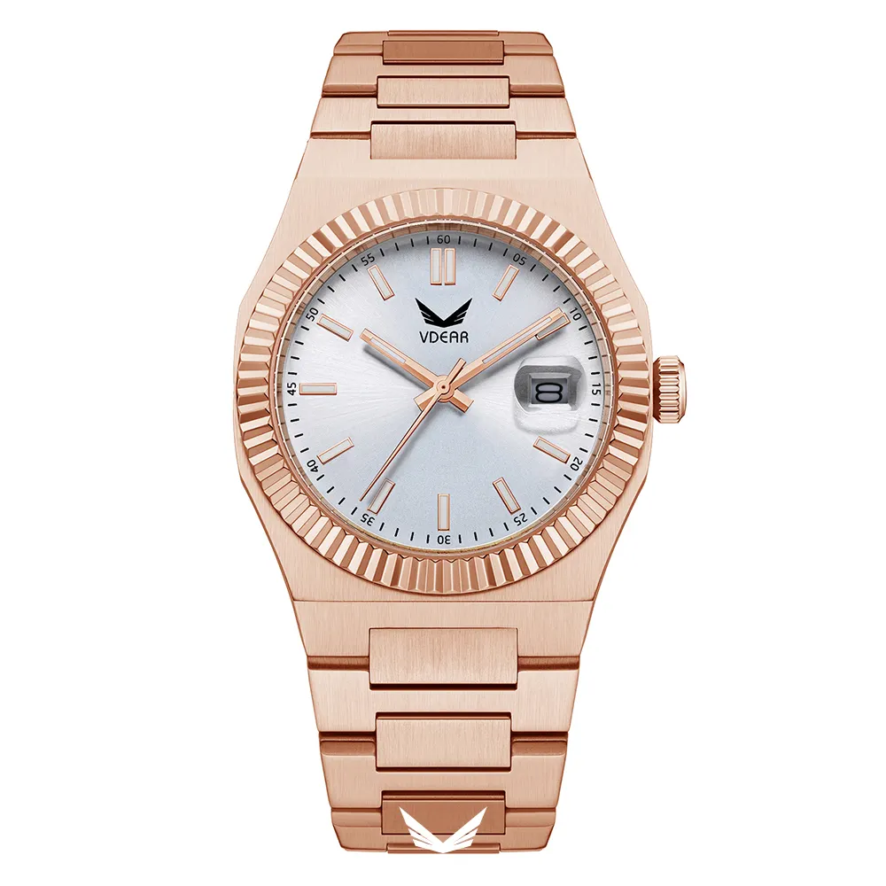 VDEAR Rose Gold Quartz Watch 40mm with Luminous Hands and 5ATM Water Resistance 1