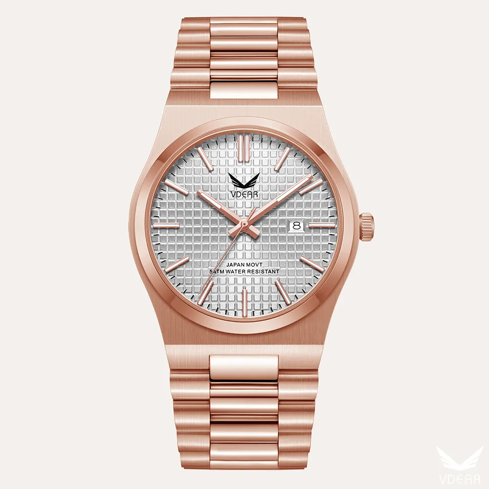 Rose Gold Luminous Quartz Watch 5ATM Waterproof Men Wristwatch 1