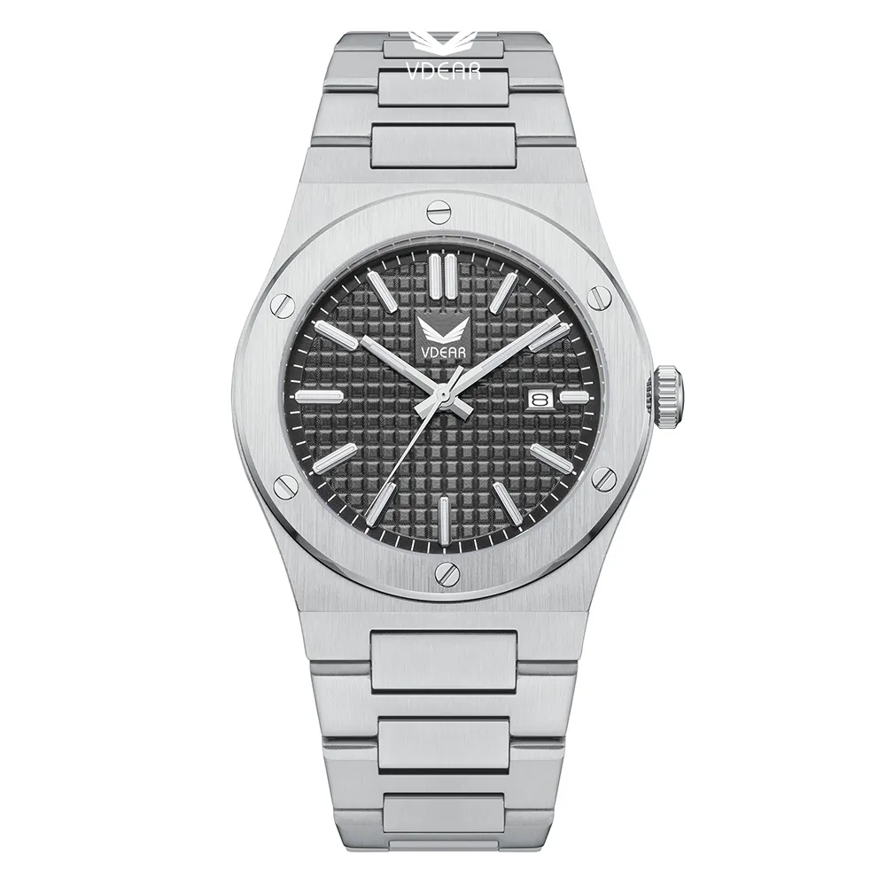 VDEAR Double Layer Bezel Quartz Watch - Grey Checkered Dial1 1