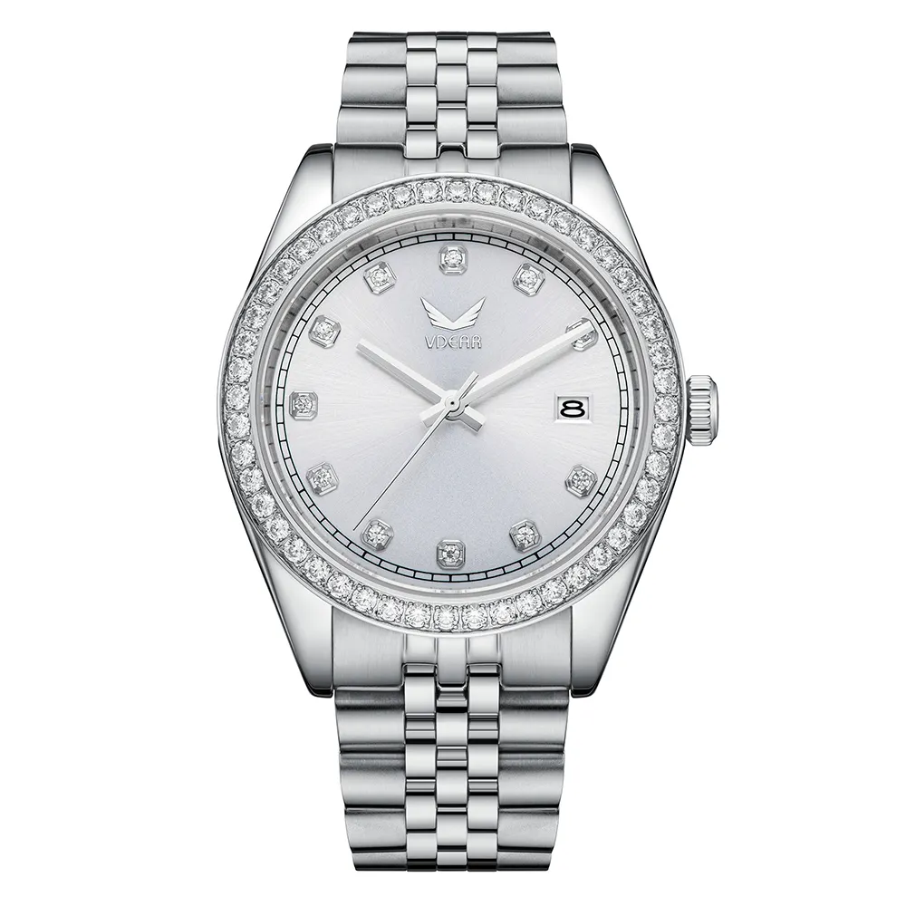 Montre calendrier de luxe à quartz et diamants - Personnalisable et élégante 1