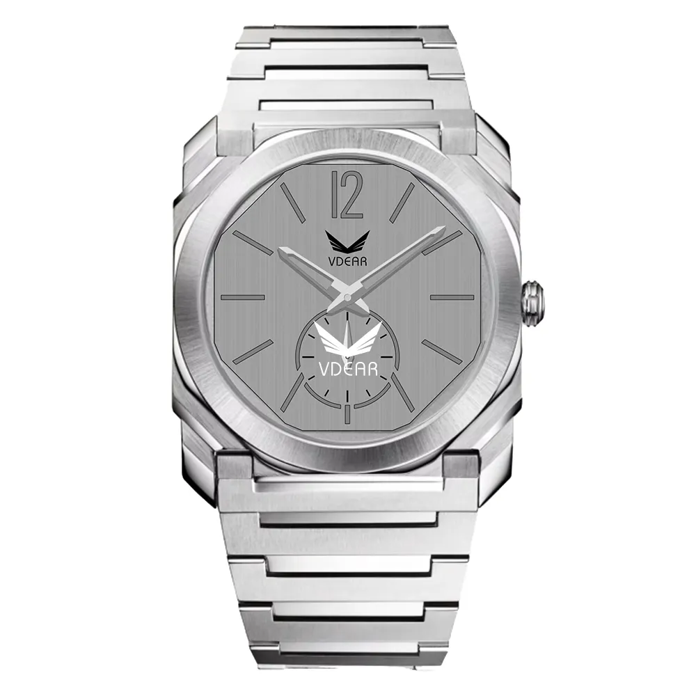 Hollow Dial Stainless Steel Men Watch - 38mm Octagon Case 1