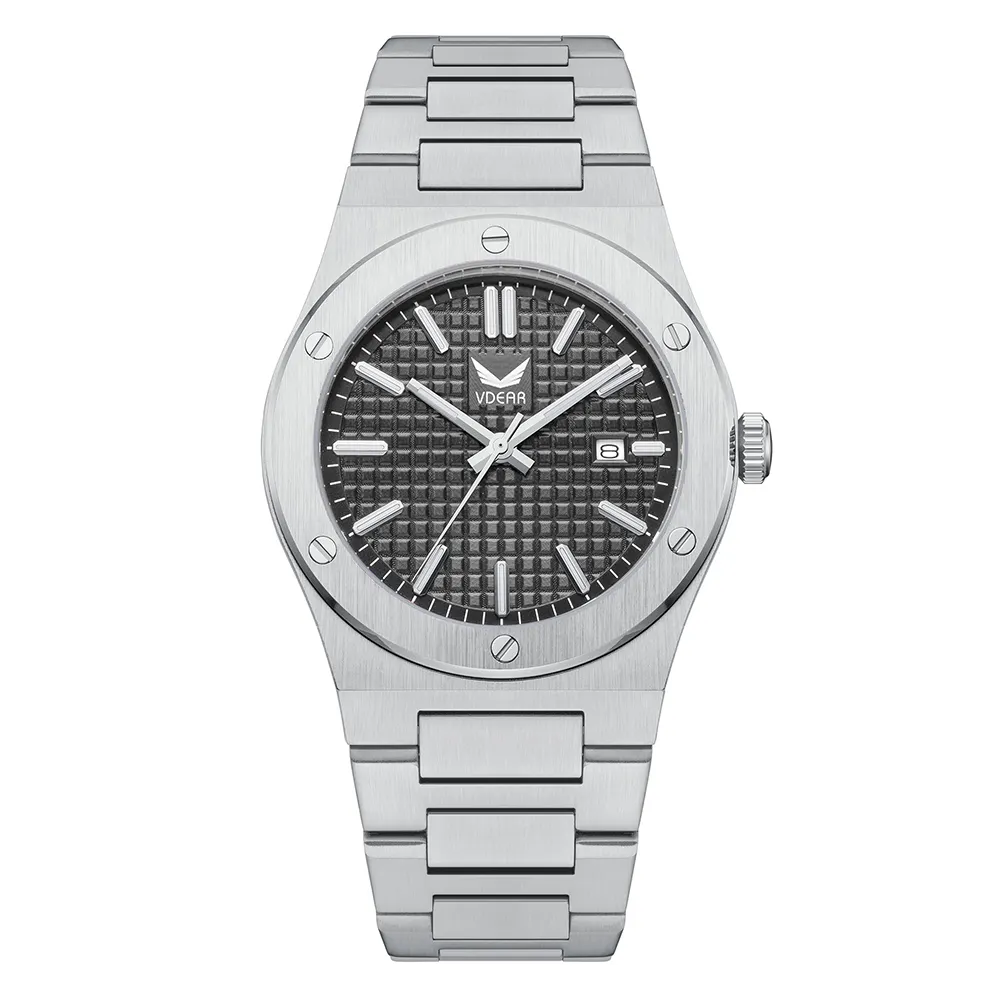 Vdear Double Layer Bezel Grey Checkered Dial Quartz Watch 1