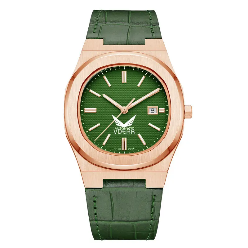 VDEAR Men's Luxury Quartz Dress Watch with Luminous Hands and Green Dial 1