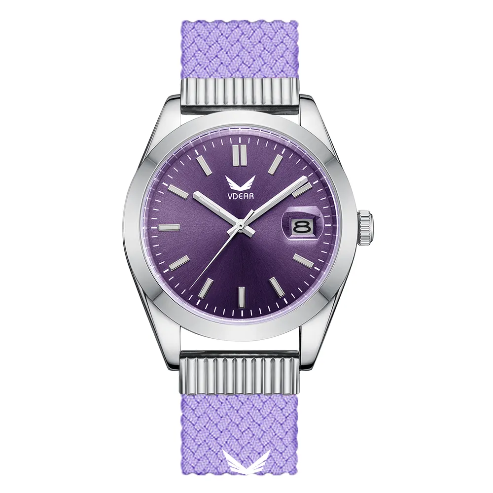 VDCAR Beste Nylonarmbanduhr mit lila Zifferblatt 1