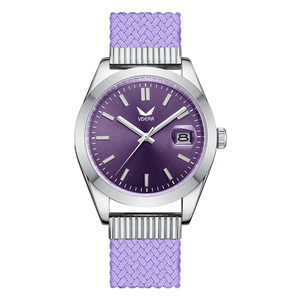 Reloj VDEAR con calendario luminoso y correa de nailon con esfera morada 1
