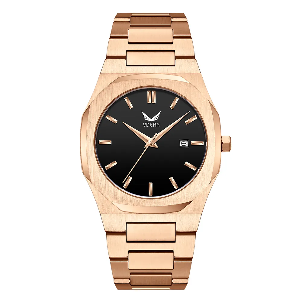 Ultra Thin Black Dial Quartz Watch with Rose Gold Steel Band - Waterproof Luxury 1