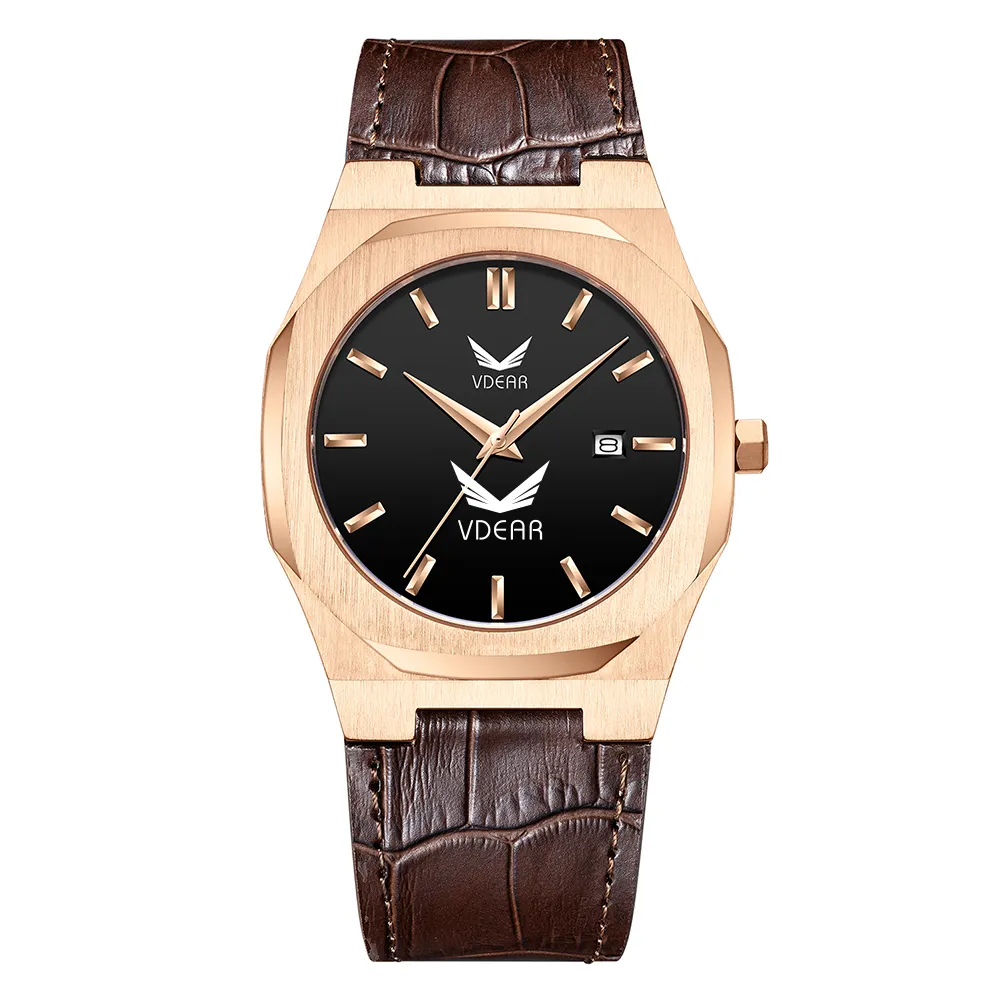 VDEAR Luxury Brown Belt Quartz Dress Watch 1