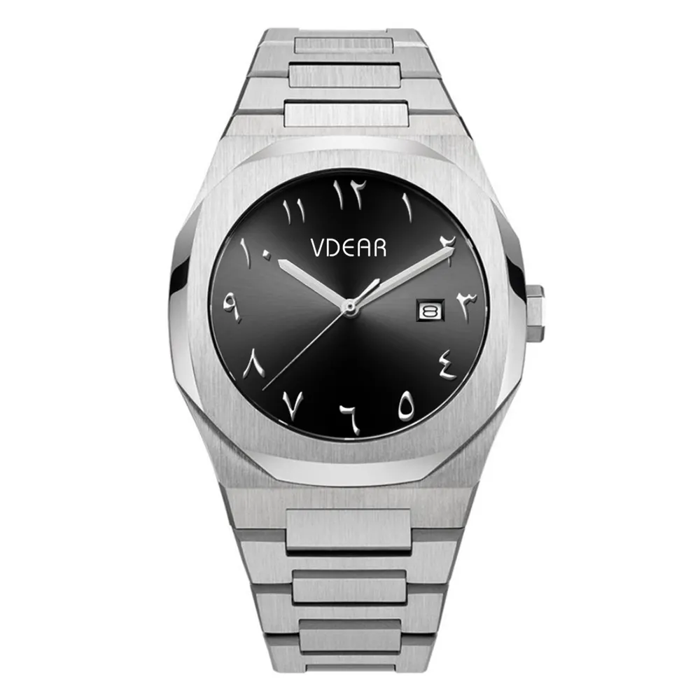 VDEAR Arabic Literal Quartz Watch: Luxury Gold Case & Customizable 1