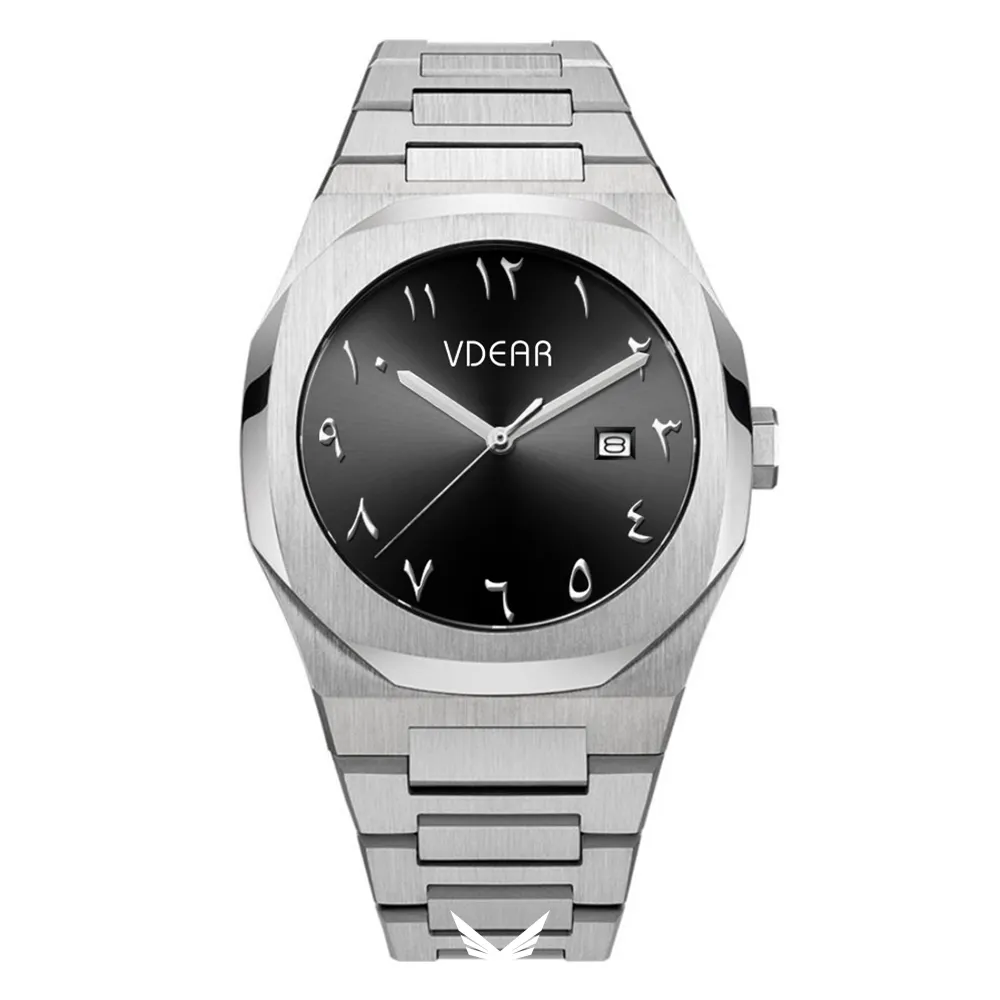VDEAR Arabic Literal Quartz Watch - Gold Case, Black Dial, Customizable 1