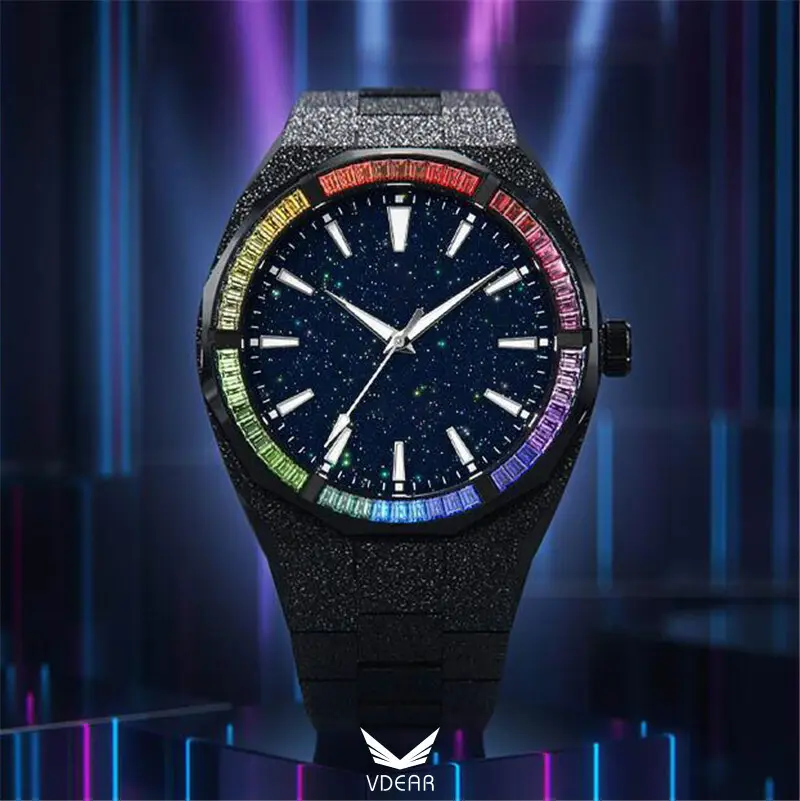 Luxury Colored Diamond Watches with Customized Fluorescent Needle 1
