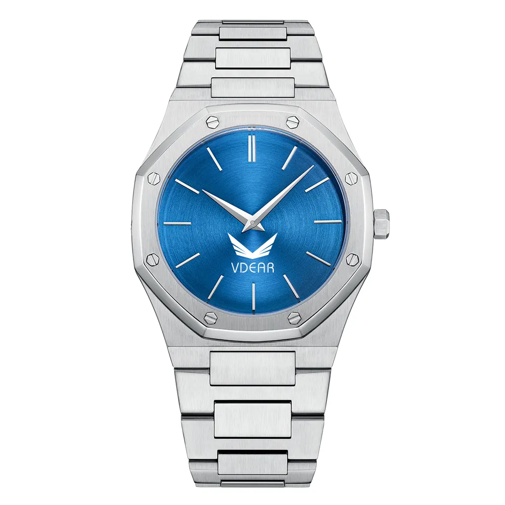 VDEAR Luxe Quartz Herenhorloge - Blauwe Wijzerplaat Zilveren Kast 1