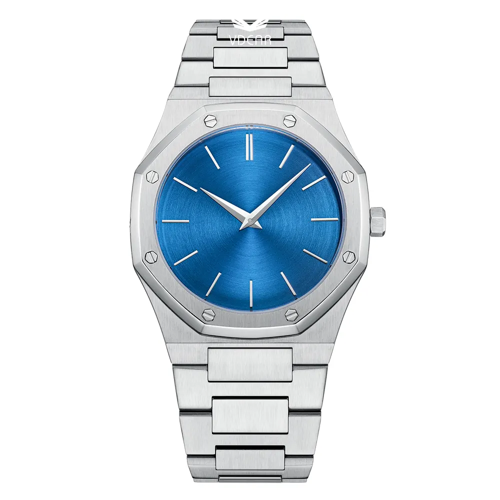 VDEAR Men's Luxury Quartz Watch - Silver Case, Blue Dial 1