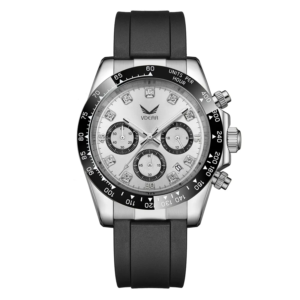 Luxury Diamond Quartz Watch with 3-Eye Dial 1
