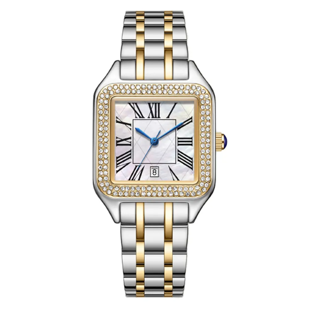 VDEAR Small Calendar Ladies Quartz Watch - Diamond Bezel Pearl Dial - Japan Movt - Waterproof 1