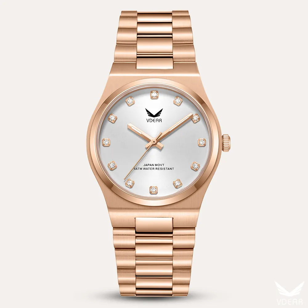 VDEAR Quartz Wristwatch with Sunray Dial & Diamond Scale 1