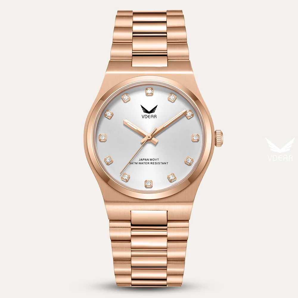 Vdear Luxury Women's Quartz Watch - Minimalist Sunray Dial & Waterproof 1