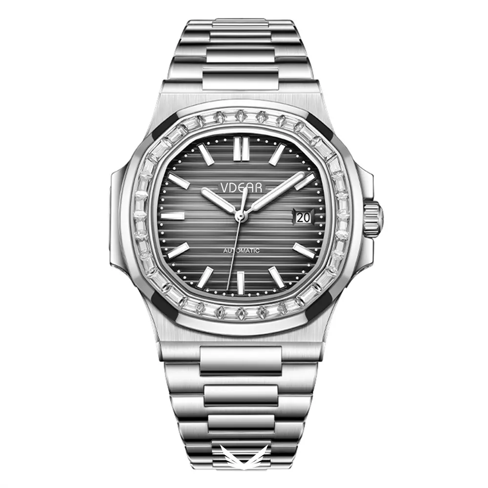 VDEAR Herren-Automatikuhr mit quadratischem Diamantmuster – Höchste Genauigkeit 1
