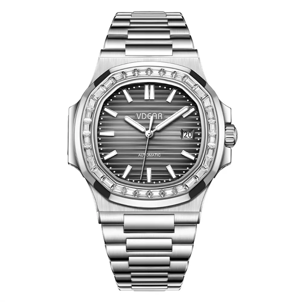 VDEAR Men's Square Diamond Date Watch: Visible Movement, Luminous Hands 1