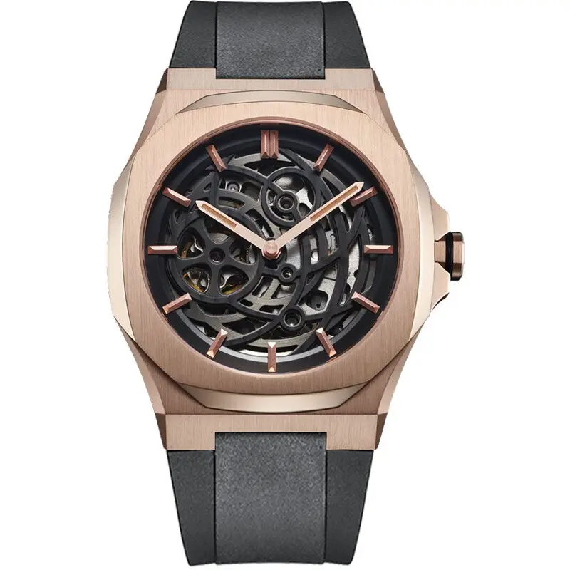 VDEAR Men's Automatic Skeleton Watch - Gun Colored Silicon with Rose Gold Shell - Best Inexpensive Automatic Watch 1