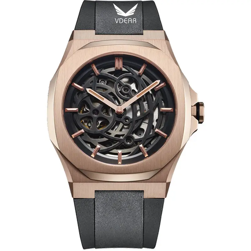Gun Colored Automatic Skeleton Watch with Rose Gold Shell - Ultimate Transparency & Quality 1