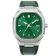 VDEAR Square Silver Shell Green Dial Leather Strap Watch 1