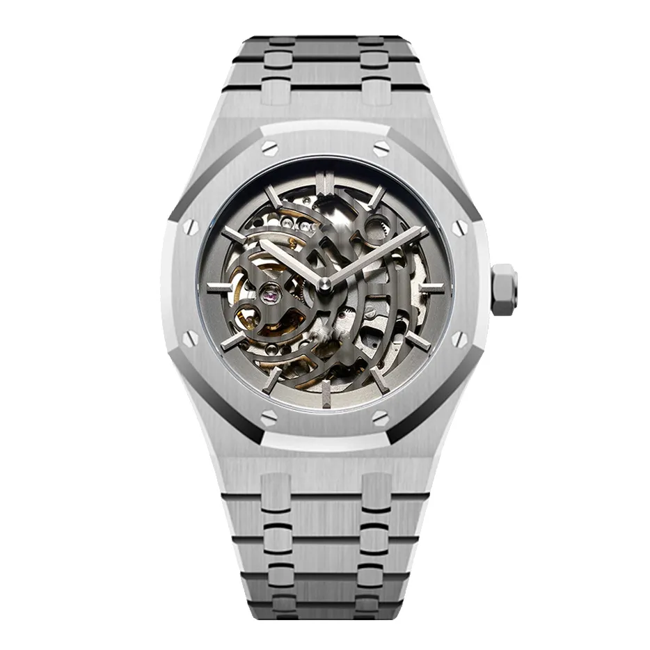 Jam Tangan Otomatis Skeleton Mewah dengan Logo Kustom 1