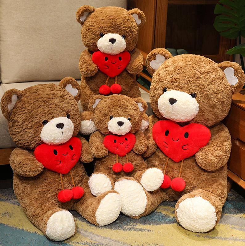 Custom I Love You Teddy Bear Stuffed Animal Toys Hug Bear With Red Heart Doll Plushies 8