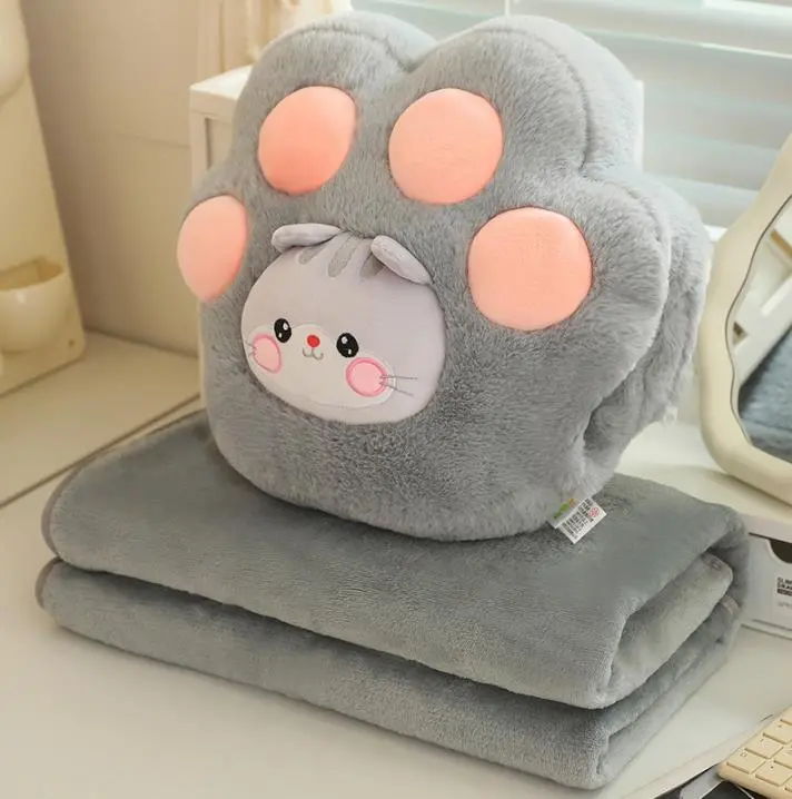 cat paw plush Blanket two-in-one cat paw hand warmer office nap thicken cat paw plush throw pillow blanket 1