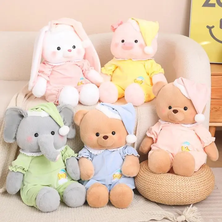 Cute pajamas sleeping accompany animals lovely teddy bear rabbit elephant pig stuffed baby doll 1