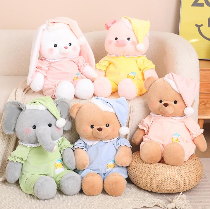 Cute pajamas sleeping accompany animals lovely teddy bear rabbit elephant pig stuffed baby doll 9