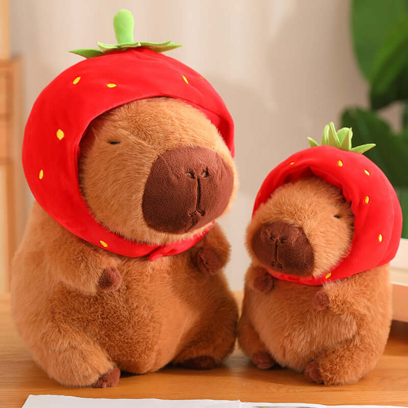 Peluche capybara toute douce portant un chapeau fraise, décoration d'anniversaire, adorable peluche capybara pour filles et garçons 9