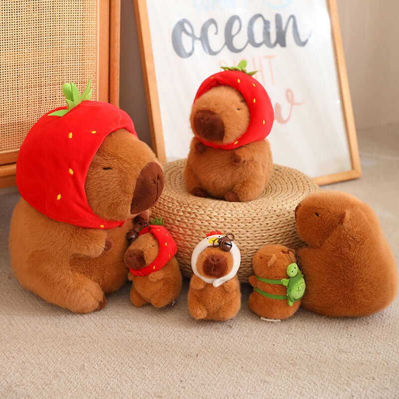Peluche capybara toute douce portant un chapeau fraise, décoration d'anniversaire, adorable peluche capybara pour filles et garçons 8