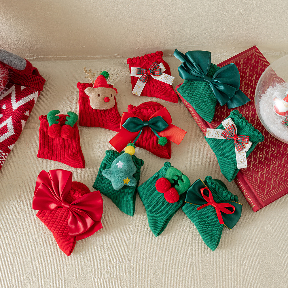 Children Christmas Socks 2024 Pretty Bowtie Reindeer New Design Christmas Stocking Sales 8