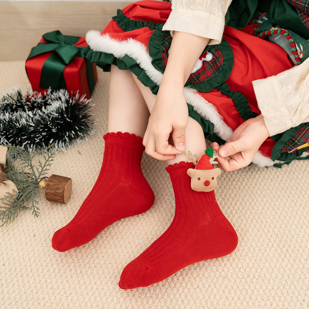 Children Christmas Socks 2024 Pretty Bowtie Reindeer New Design Christmas Stocking Sales 10