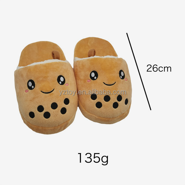 Custom Cute Cartoon Design Boba Milk Tea Plush Shape Indoor Shoes Plush Boba Slipper 6