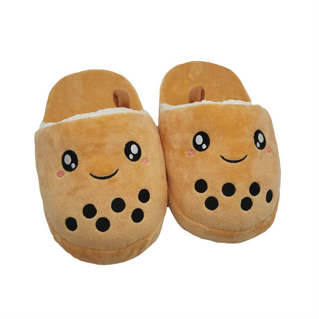 Custom Cute Cartoon Design Boba Milk Tea Plush Shape Indoor Shoes Plush Boba Slipper 7
